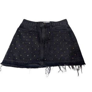 Black Frame 24 Denim Studded Mini Skirt With Raw Hem